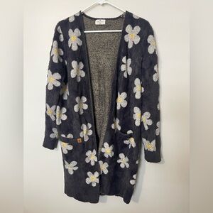 Simply Southern Cozy Long Cardigan in Ash Daisy Print
